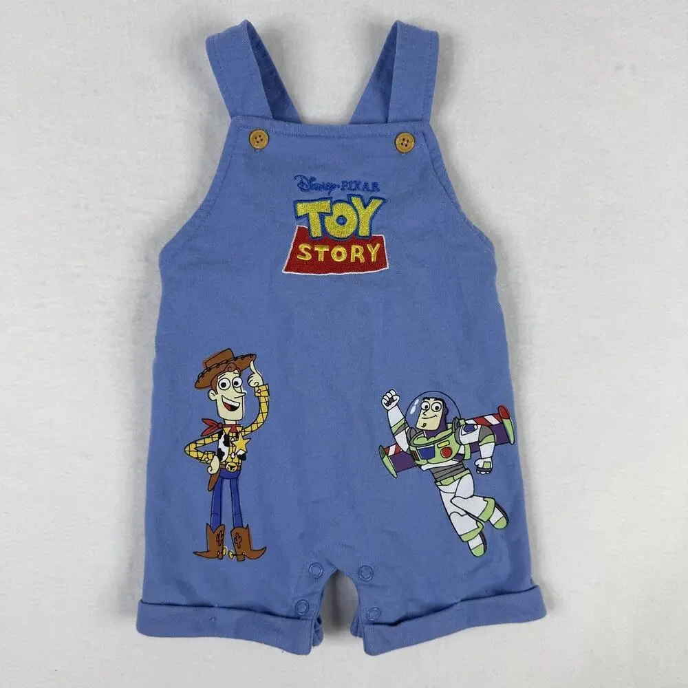 Disney Toy Story Overalls Shortall Baby Boys 3-6M Blue Woody Buzz Lightyear